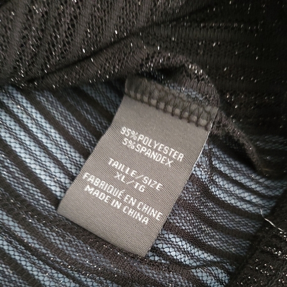 New Semi-Sheer Black Glitter Mockneck Blouse Long Sleeve Top Sheer Turtleneck - Picture 10 of 11